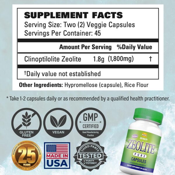 Zeolite Pure Capsules | Zeolite Detox, Extra Strength | Pure, Full Body Cleanse for Women, Men | Activated Organic, Food Grade Clinoptilolite Powder 94%, 90 Caps (81 Grams), 6 Wk to 3 Mo Supply - Image 5