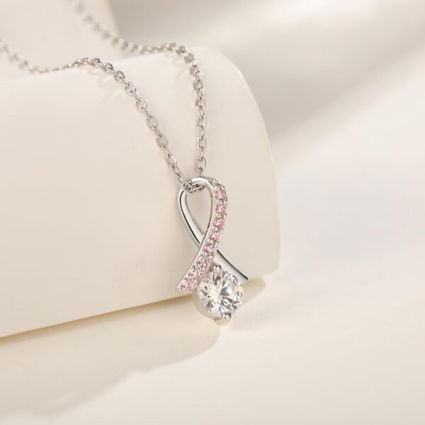 Breast Cancer Awareness Earrings 925 Sterling Silver Pink Ribbon Stud Bracelet Necklace Jewelry Survivor Gifts for Women - Image 3