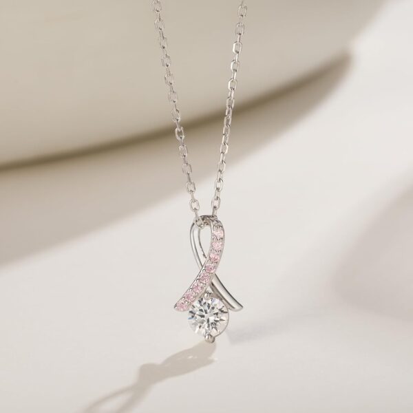 Breast Cancer Awareness Earrings 925 Sterling Silver Pink Ribbon Stud Bracelet Necklace Jewelry Survivor Gifts for Women - Image 4