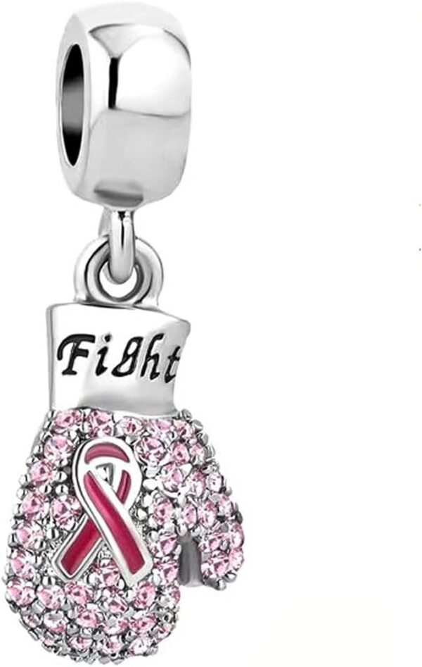 KunBead Boxing Glove Fight Breast Cancer Awareness Pink Ribbon Crystal Charm 18 inch Pendant Necklace for Women - Image 3