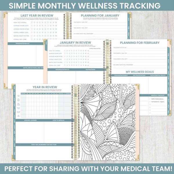 bloom daily planners Undated Chronic Illness Medical Planner & Journal - 12 Month Pain & Symptom Tracker, Mood & Medication Log, Appointment Organizer (7” x 9”)- You Are Stronger Than You Think - Image 4