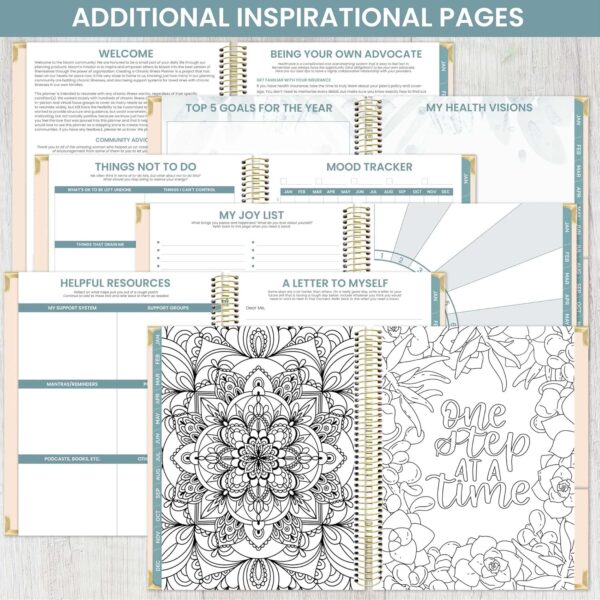 bloom daily planners Undated Chronic Illness Medical Planner & Journal - 12 Month Pain & Symptom Tracker, Mood & Medication Log, Appointment Organizer (7” x 9”)- You Are Stronger Than You Think - Image 6