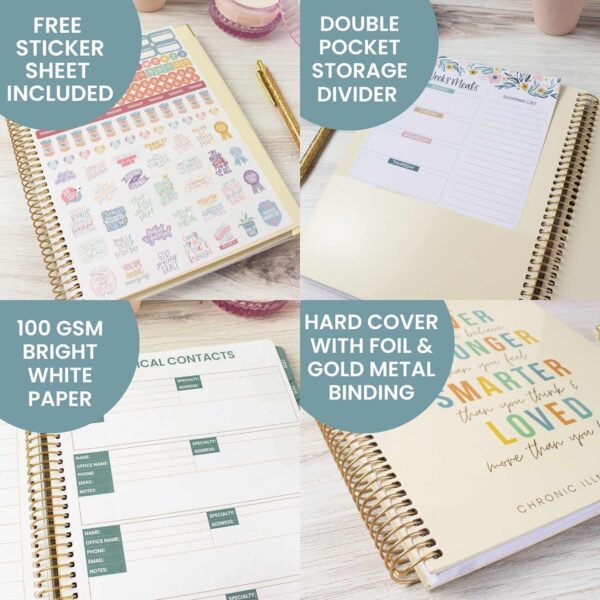 bloom daily planners Undated Chronic Illness Medical Planner & Journal - 12 Month Pain & Symptom Tracker, Mood & Medication Log, Appointment Organizer (7” x 9”)- You Are Stronger Than You Think - Image 7