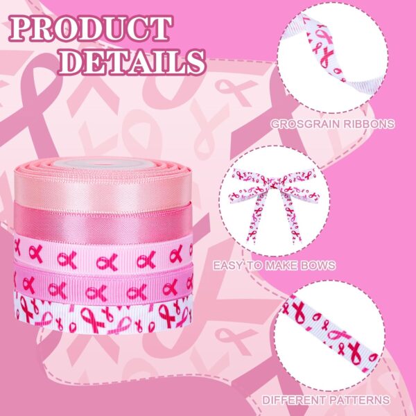 Whaline 50 Yards Breast Cancer Awareness Grosgrain Ribbon Satin Pink & Hot Pink Craft Ribbon for DIY Crafts Bow Wreath Sewing Gift Wrapping Decorations 1cm/3/8 Inch - Image 3