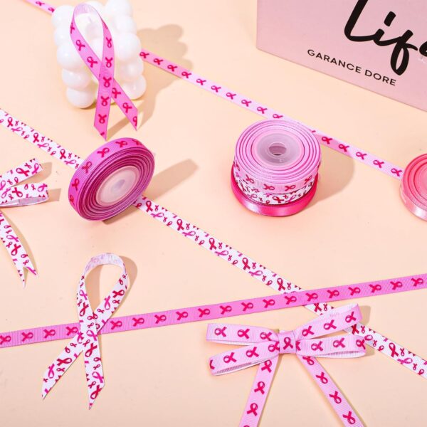 Whaline 50 Yards Breast Cancer Awareness Grosgrain Ribbon Satin Pink & Hot Pink Craft Ribbon for DIY Crafts Bow Wreath Sewing Gift Wrapping Decorations 1cm/3/8 Inch - Image 4