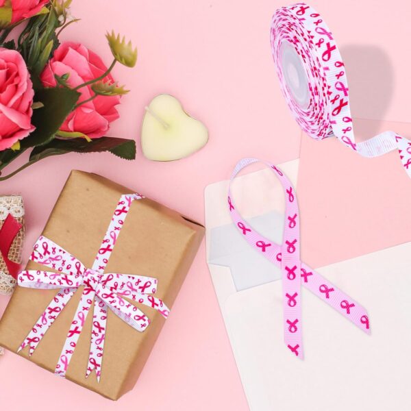 Whaline 50 Yards Breast Cancer Awareness Grosgrain Ribbon Satin Pink & Hot Pink Craft Ribbon for DIY Crafts Bow Wreath Sewing Gift Wrapping Decorations 1cm/3/8 Inch - Image 6