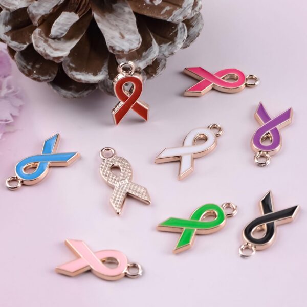 80Pcs Mixed Colors Ribbon Pendants, 8 Styles Enamel Awareness Ribbon Charm Accessories for DIY crafts Necklace Bracelet Jewelry Making - Image 7