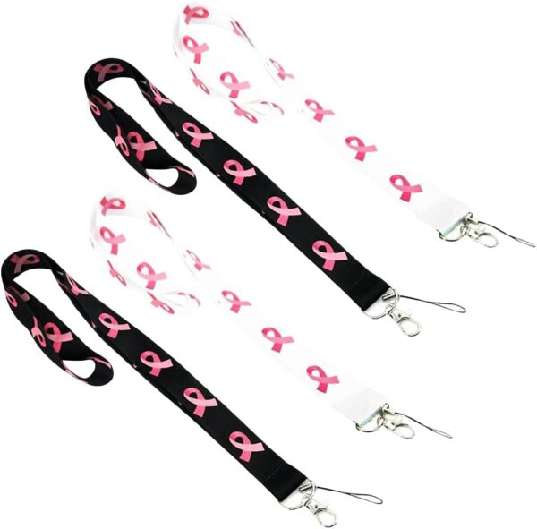 4 Pcs Breast Cancer Awareness Lanyards Keychain Ribbon Lanyards ID Badge Holder Lanyards Long Neck Lanyard Straps with Swivel Hook Red