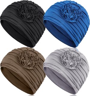 4 Pieces Chemo Headwear for Women, Soft Chemo Hats Elastic Cancer Headwear for Cancer Patient with Hair Loss