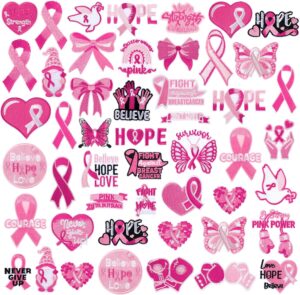 48 Pcs Breast Cancer Awareness Iron on Patches Pink Ribbon Sew Iron on Applique Embroidered Patches Decorative Repair Patch DIY Crafts Accessories Gift for Clothing Hat