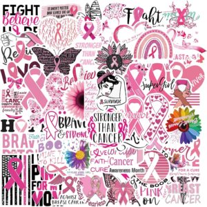50PCS Breast Cancer Awareness Stickers,Pink Ribbon Stickers,Caring for Women's Health Waterproof Vinyl Stickers Decals for Laptop Bike Gifts for The People Care About Women