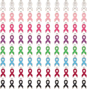 80Pcs Mixed Colors Ribbon Pendants, 8 Styles Enamel Awareness Ribbon Charm Accessories for DIY crafts Necklace Bracelet Jewelry Making
