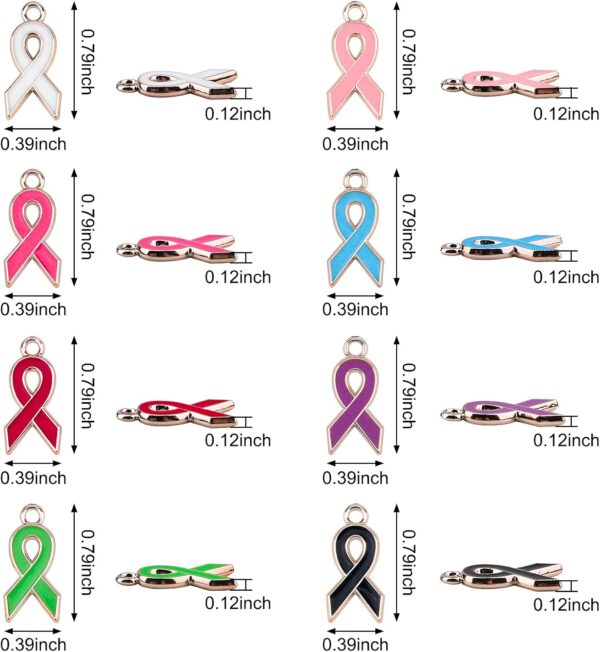 80Pcs Mixed Colors Ribbon Pendants, 8 Styles Enamel Awareness Ribbon Charm Accessories for DIY crafts Necklace Bracelet Jewelry Making - Image 2