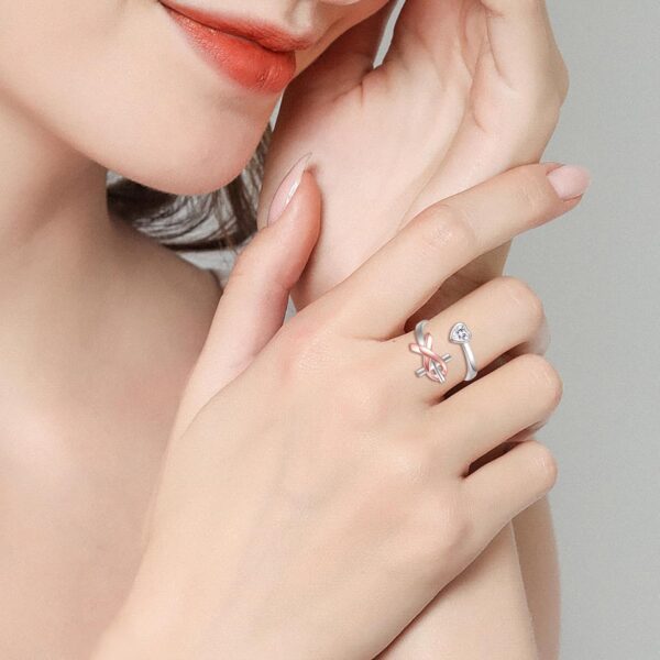 925 Sterling Silver Ribbon Cross Ring: Breast Cancer Survivor Adjustable Ring for Women Ribbon Inspirational Hope Ring Faith Cross Jewelry Gift - Image 2