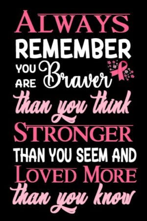 Always Remember You Are Braver Than You Think: Breast Cancer Journal To Write In For Women: 6x9 Inch, 120 Page, Blank Lined Notebook