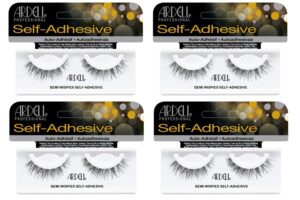 Ardell Self Adhesive False Eyelashes Demi Wispies - Reusable, Lightweight, Natural Look Lashes, No Glue Needed, 4 Pack