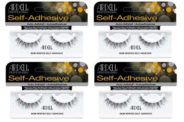 Ardell Self Adhesive False Eyelashes Demi Wispies - Reusable, Lightweight, Natural Look Lashes, No Glue Needed, 4 Pack