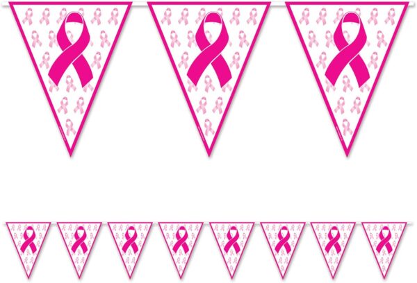 Beistle Ribbon Pennant Banner, 11" x 12', Pink/White