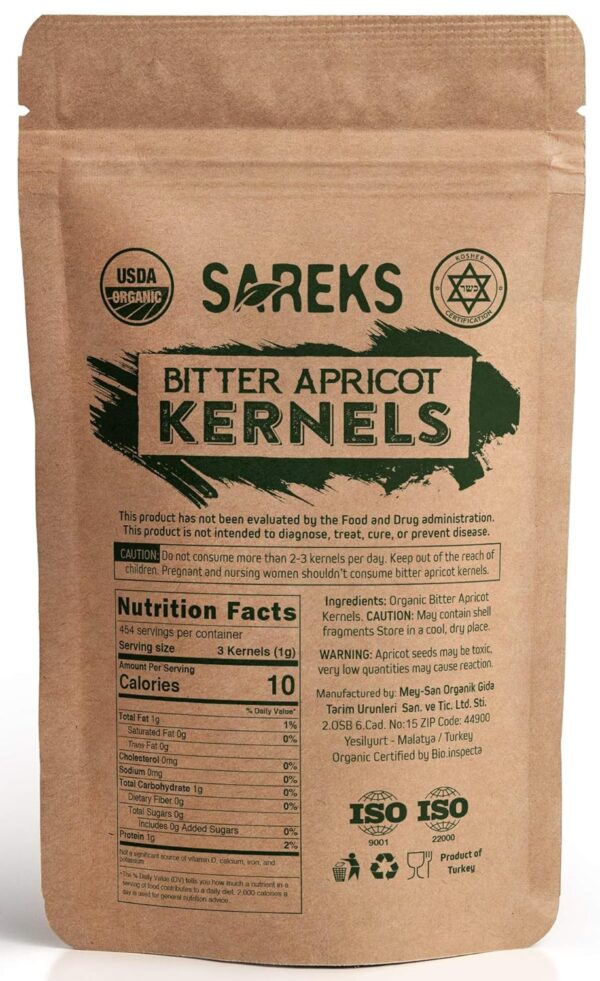 Bitter Apricot Kernels Organic Raw (10oz),%100 USDA Organic Certified Seeds, NON-GMO, Product of Turkey, Gluten Free, Resealable Bag - Image 2