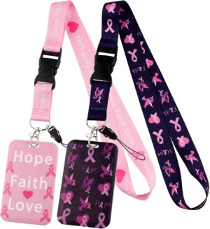 Breakaway Breast Cancer Awareness Lanyard ID Badge Holder Black Pink Keychain Lanyard Accessories for Keys & ID Badges for Women Girls Teachers(2pcs)
