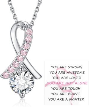 Breast Cancer Awareness Earrings 925 Sterling Silver Pink Ribbon Stud Bracelet Necklace Jewelry Survivor Gifts for Women