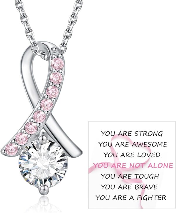 Breast Cancer Awareness Earrings 925 Sterling Silver Pink Ribbon Stud Bracelet Necklace Jewelry Survivor Gifts for Women