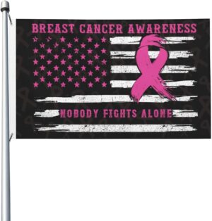 Breast Cancer Awareness Flag Nobody Fights Alone in This Family Flag USA Flag 3x5 Double Sided Outdoor Flags Pink Ribbons Tapestry For Indoor Decoration Gifts