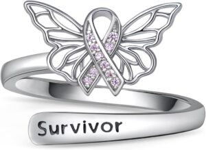 Breast Cancer Awareness Ring 925 Sterling Silver Cancers Survivor Ring Adjustable Breast Cancer Survivor Gifts for Woman