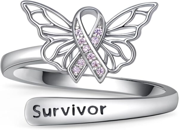 Breast Cancer Awareness Ring 925 Sterling Silver Cancers Survivor Ring Adjustable Breast Cancer Survivor Gifts for Woman