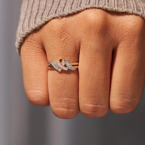 Breast Cancer Awareness Ring For Women，14k Gold Cubic Zirconia Pink Ribbon Survivor Rings To My Daughter/Best Friend Inspirational Gifts Jewelry - Image 2