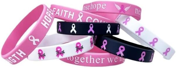 Breast Cancer Awareness Silicone Bracelets Pink Ribbon Rubber Bracelet Wristbands Hope Faith Strength Courage Cancer Survive Comfort Recovery Encouragement Gifts Party Supplies