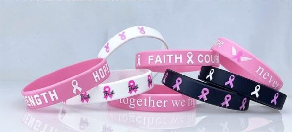 Breast Cancer Awareness Silicone Bracelets Pink Ribbon Rubber Bracelet Wristbands Hope Faith Strength Courage Cancer Survive Comfort Recovery Encouragement Gifts Party Supplies - Image 2