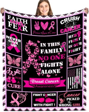 Breast Cancer Blanket for Women, Breast Cancer Survivor Gifts for Women, Inspirational Gifts for Woman Blanket, Get Well Soon Gift for Woman 50 x 60 in