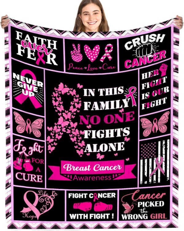 Breast Cancer Blanket for Women, Breast Cancer Survivor Gifts for Women, Inspirational Gifts for Woman Blanket, Get Well Soon Gift for Woman 50 x 60 in