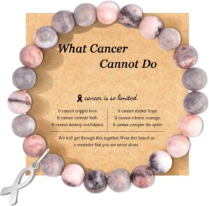 Breast Cancer Bracelets Natural Stone Bead Ribbon Inspirational Awareness Bracelets Encouragement Handmade Gifts for Women Girls Best Friend Sister