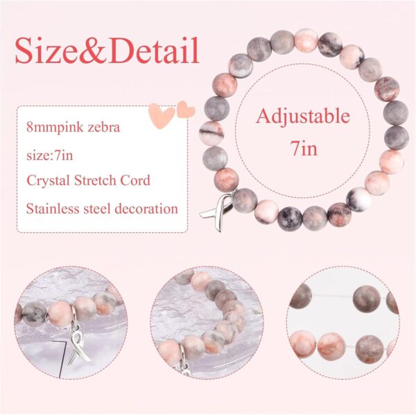 Breast Cancer Bracelets Natural Stone Bead Ribbon Inspirational Awareness Bracelets Encouragement Handmade Gifts for Women Girls Best Friend Sister - Image 2