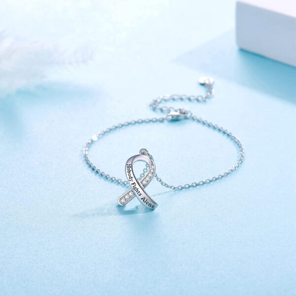 Breast Cancer Survivor Bracelets 925 Sterling Silver Breast Cancer Bracelets Breast Cancer Awareness Bracelets Inspirational Jewelry Gifts for Women - Image 2