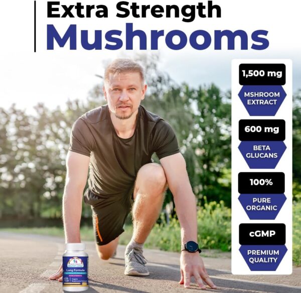 CANCER SCIENCES Lung Health & Wellness Supplement, USDA Certified Organic Mushrooms Extract, 1,500 mg Extra Strength, High Potency 40% Beta-Glucans, Immune Support, Healthy Lungs Booster, 120 Capsules - Image 2