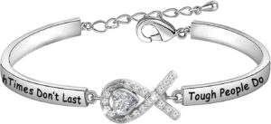 CENWA Lung Cancer Awareness White Ribbon Tough Times Don’t Last Tough People Do Bracelet Lung Cancer Awareness Gift For Her