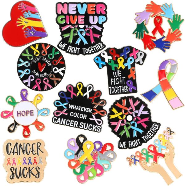 Cancer Awareness Pins Cute Awareness Enamel Lapel Pin Ribbon Hope Buttons for All Cancers Women Gift Clothes