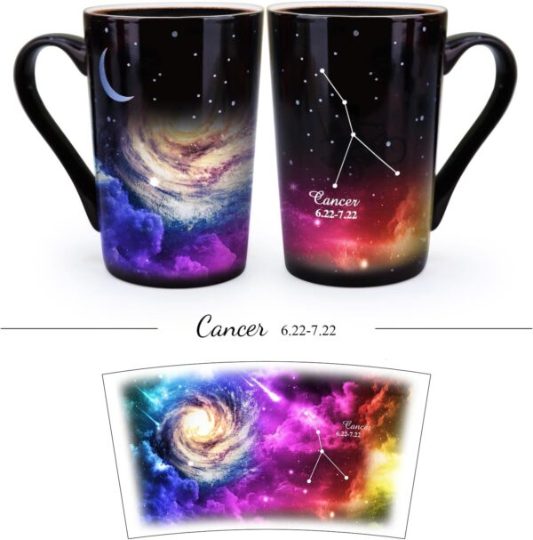 Cancer Heat Changing Constellation Mug 12oz, Horoscope Cancer Coffee Mug, Moon Stary Ceramic Color Changing Cup, Astrology Sign, Holiday Birthday Gift, June July Magic Presents. - Image 2