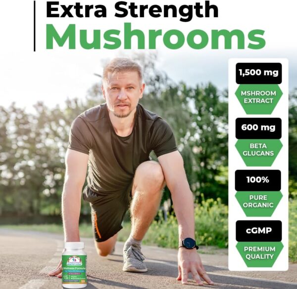 Cancer Sciences Wellness Supplement, USDA Certified Organic Mushrooms Extract, Extra Strength 1,500 mg, High Potency 40% Beta-Glucans, Wellness Formula Capsules for Immune Support, 120 Capsules - Image 2