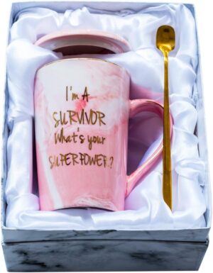 Cancer Survivor Gifts for Women - Survivor Gift for Breast Cancer Awareness Chemo Patient Friends Coworker- Cute Christmas Gifts I'm A Survivor, What's Your Superpower Coffee Mug + Gift Box