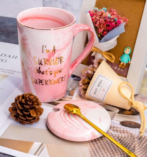 Cancer Survivor Gifts for Women - Survivor Gift for Breast Cancer Awareness Chemo Patient Friends Coworker- Cute Christmas Gifts I'm A Survivor, What's Your Superpower Coffee Mug + Gift Box - Image 2