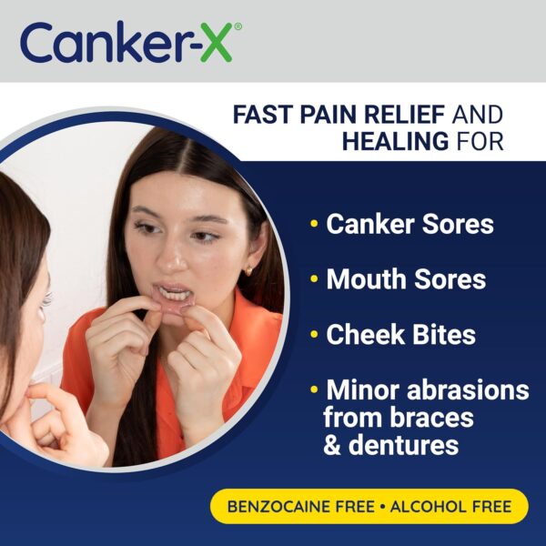 Canker-X Mouth Sore Gel, Fast Pain Relief & Healing for Canker Sores, Cheek Bites and Oral Abrasions, Oral Pain Relief Gel, Benzocaine-Free and Alcohol-Free, Adults and Kids 6+ Years, 0.28 fl oz - Image 2