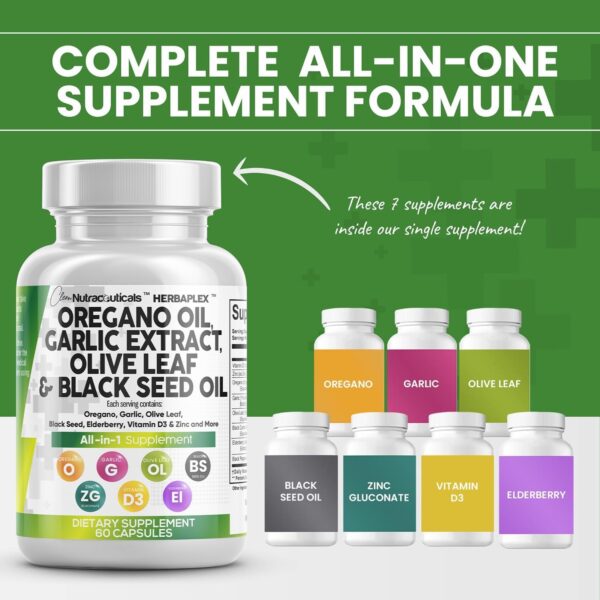 Clean Nutra Oregano Oil with Black Seed Oil Garlic Olive Leaf Extract - Oil of Oregano Capsules Immune Support Carvacrol & Thymoquinone Supplement for Women and Men + Elderberry Vitamin D3 & Zinc - Image 2