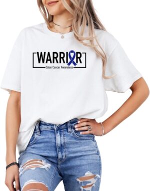 Colon Cancer's Awareness T-Shirt - Warrior or Support Squad - Unisex Classic Fit Short Sleeve Tee - Dark Blue Ribbon