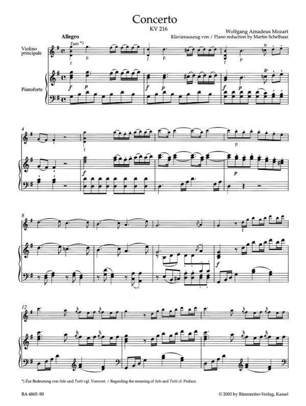 Concerto for Violin No.3 in G major K.216 (Violin & Piano) - Image 2
