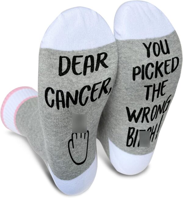Dear Cancer You Picked The Wrong, Cancer Socks, Women Men Gift for Cancer Surgery Recovery, Breast Cancer Survivor Gift, Chemo Gift, Novelty Gift for Thanksgiving Christmas Birthday, 1 Pair-24