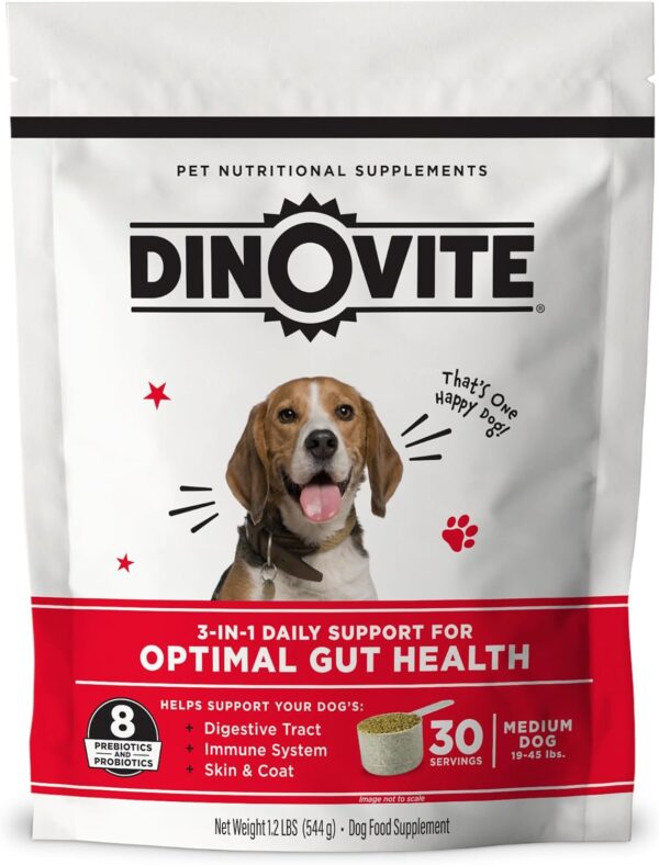 Dinovite Probiotic Supplement for Dogs - Omega 3 for Dogs - Hot Spot Relief - Skin & Coat Supplement for Dogs - 30 Day Supply (30 Day Supply, Medium Dogs (18-45 lbs))